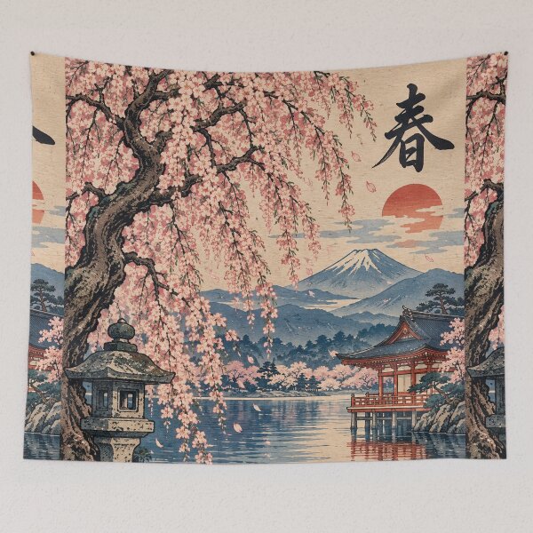 Item preview, Japanese Spring - Weeping Cherry Tree Beside Lake Pavilion designed and sold by bapupa.