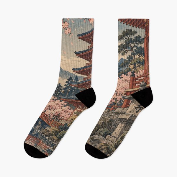 Item preview, Japanese Temple - Five-Story Pagoda Over Lotus Pond and Blossoms designed and sold by bapupa.