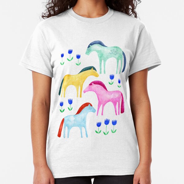 Horses and blue tulips Classic T-Shirt