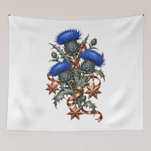 Item preview, Blue thistles with copper poinsettias designed and sold by Gloddeck Prints.