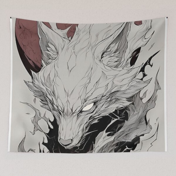 Item preview, White Wolf Under the Moon – Dark Fantasy Wolf Ink Art designed and sold by Dyan4.