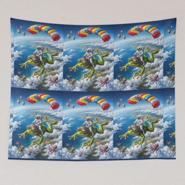 Item preview, Cosmic Astronaut Riding Flying Frog Pop Surrealism Art Description designed and sold by Rain-Road.