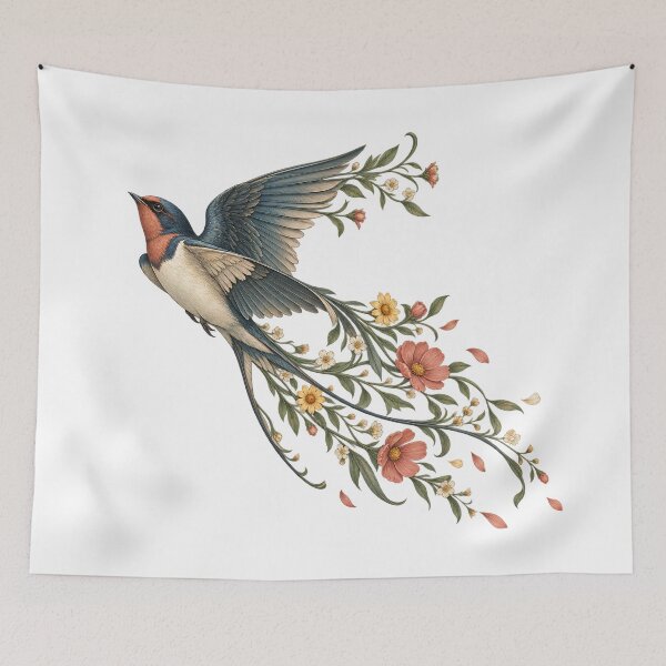 Item preview, Barn Swallow and Wildflowers, Vintage Botanical Illustration designed and sold by JohnMK369.