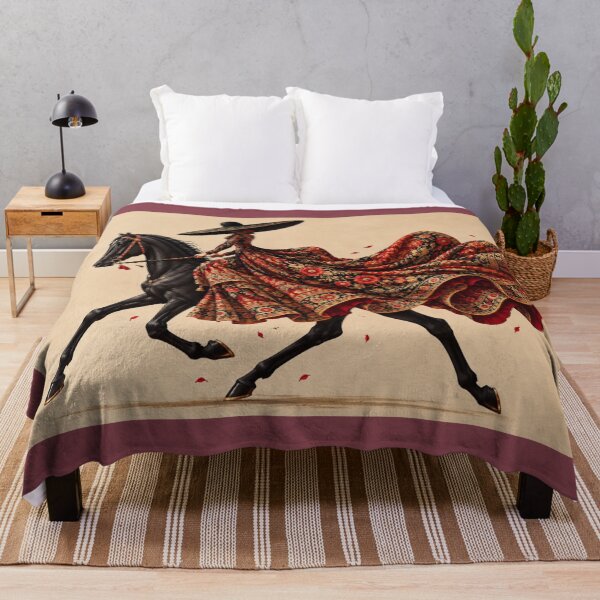 Item preview, Woman on Horseback in Flowing Red Floral Gown designed and sold by aliyehc.