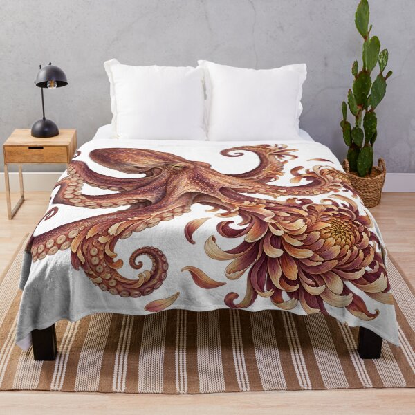 Item preview, Floral Octopus and Chrysanthemums, Vintage Botanical Illustration designed and sold by JohnMK369.