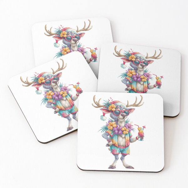 Item preview, Tropical Christmas Reindeer with Hibiscus Cocktail designed and sold by Anastasiia Yurevych.