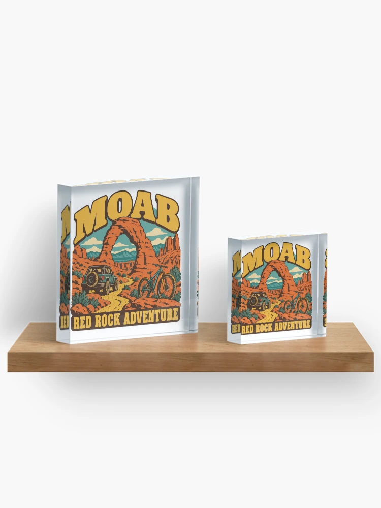 Aperçu 3 sur 5. Bloc acrylique avec l'œuvre Moab Gift - Aventure dans les Roches Rouges créée et vendue par RedRubyBubble.