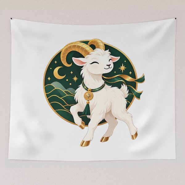 Item preview, Cute Celestial Goat with Golden Horns and Stars designed and sold by VitSArt.