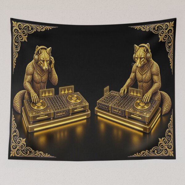Item preview, Golden Twin Foxes DJ Electronic Music Festival Fantasy Art designed and sold by Breezes-of-Ida.
