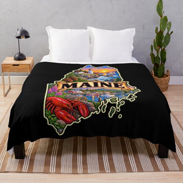 Item preview, Maine Coastal Treasures – Vintage State Travel Poster with Lighthouses and Lobsters designed and sold by RockitBaby.