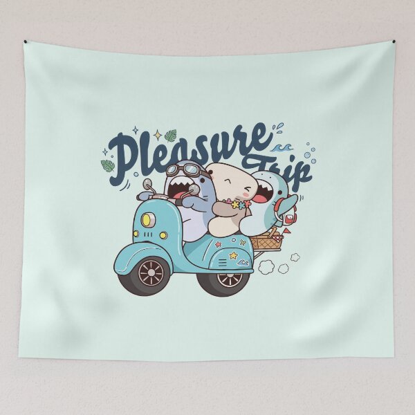 Item preview, Pleasure Trip Cute Sharks Riding Blue Scooter – Kawaii Ocean Adventure designed and sold by GlimTig.