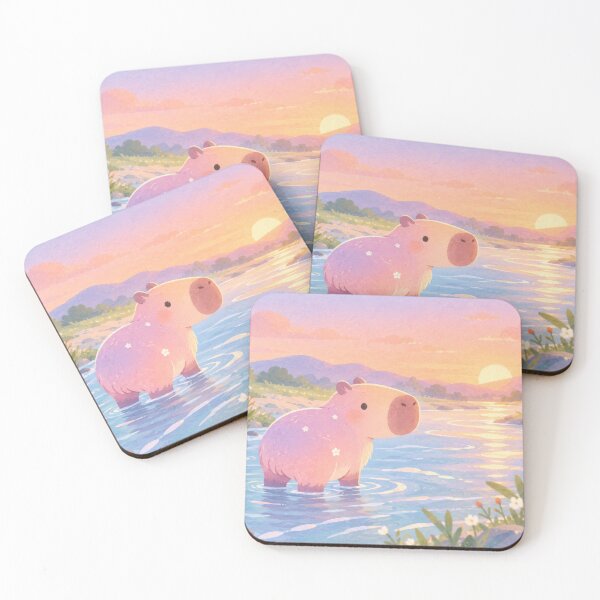 Item preview, Capybara Wading in a Pastel River at Sunset designed and sold by AshiraCreations.