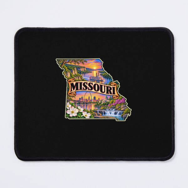 Item preview, Missouri Riverland Magic – Vintage State Travel Poster with Gateway Arch and Ozark Waterfalls designed and sold by RockitBaby.