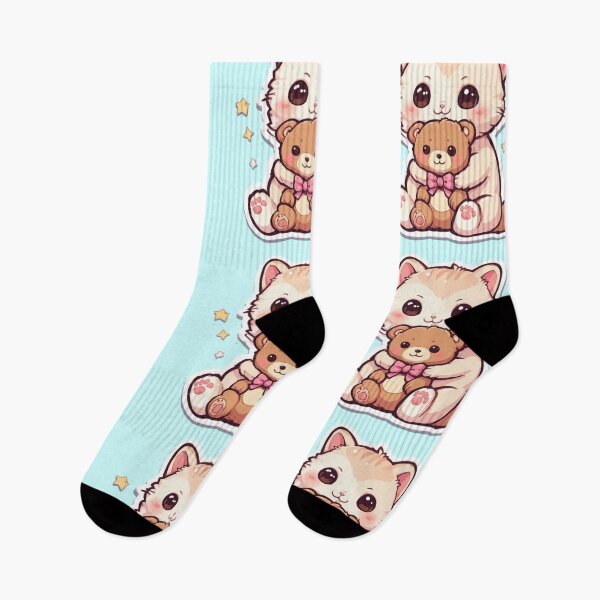 Item preview, Kawaii Kitten Hugging Teddy Bear Design designed and sold by MushArtist.