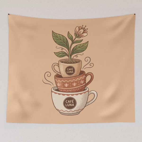 Item preview, Cafe Luna Coffee Cups Plant Illustration designed and sold by AIG - Andrei Ilie Graphics.