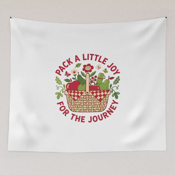Item preview, Folk Art Picnic Basket Filled with Fruit and Flowers Illustration designed and sold by SHOP-Corner.