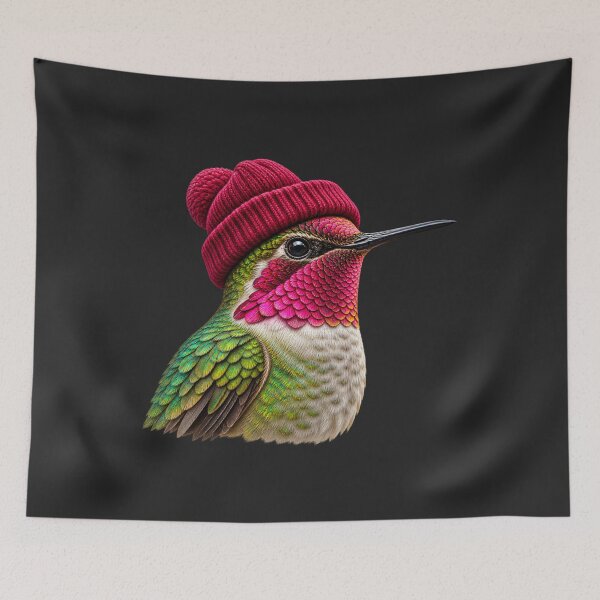 Item preview, Hummingbird Red Beanie Portrait Detailed Colorful designed and sold by Pliable.