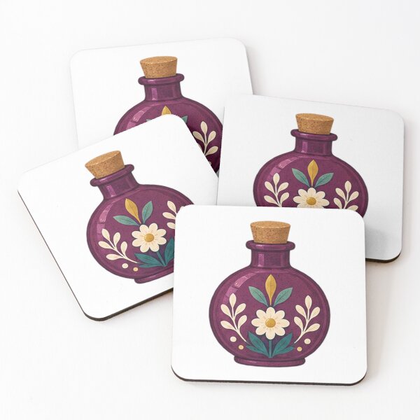 Item preview, Round Plum Glass Bottle with Folk Flowers designed and sold by H. Doucette Studio.