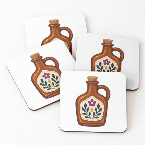 Item preview, Amber Jug Bottle with Folk Flower Label designed and sold by H. Doucette Studio.