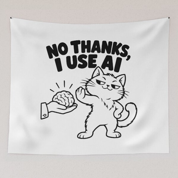 Item preview, No Thanks I Use AI Sarcastic Cat Meme designed and sold by FemmePod.