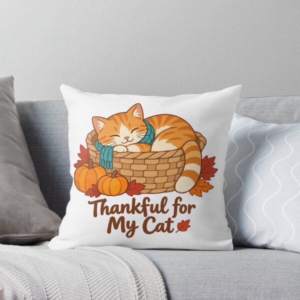 Item preview, Thankful For My Cat Basket Pumpkins Leaves designed and sold by Inkworksbyshery.