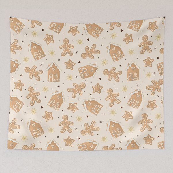 Item preview, Winter cozy seamless pattern with a gingerbread cookies. designed and sold by creativecornr.