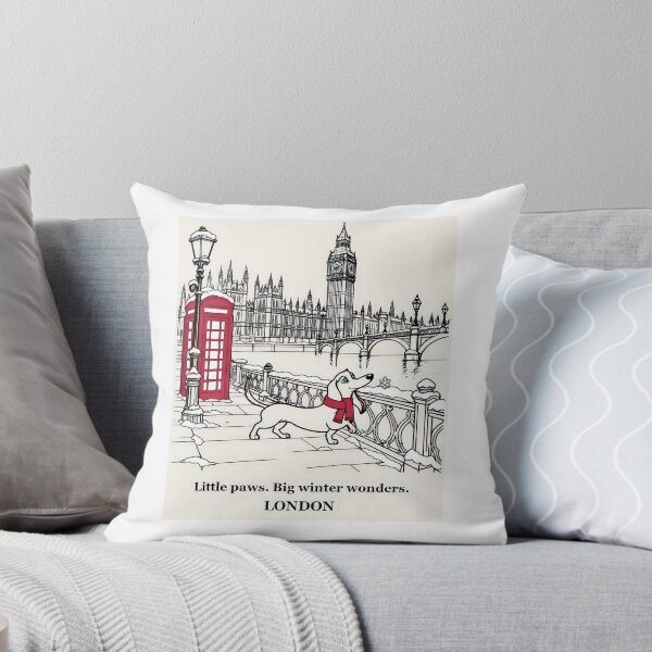 Item preview, London Dachshund Discovering a Snowflake in Winter designed and sold by Soft Paws Sketches.