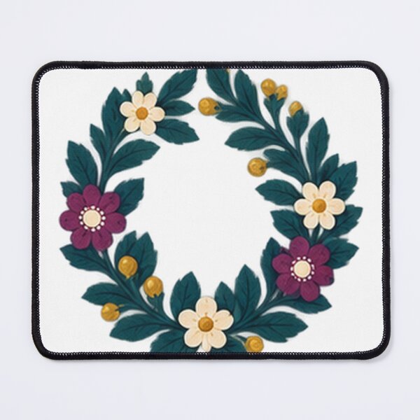 Item preview, Folk Wreath of Leaves and White Flowers designed and sold by H. Doucette Studio.