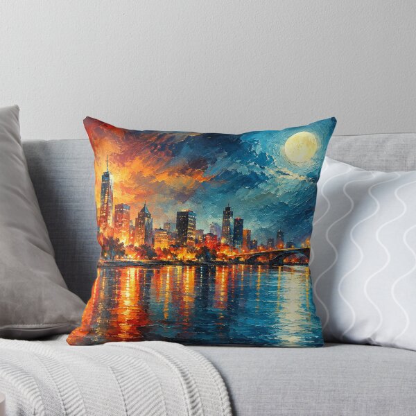 Item preview, Metropolitan Moonrise - Night City Skyline Fine Art Print designed and sold by Joey Santiago.