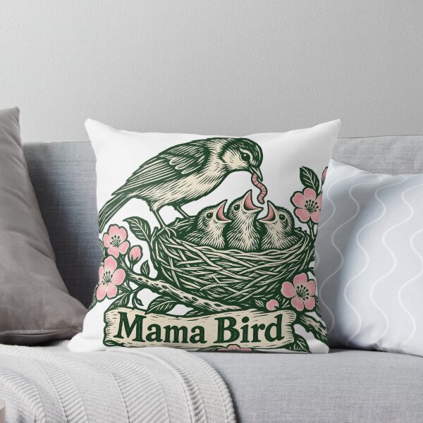 Item preview, Mama Bird Feeding Baby Birds in Nest with Blossoms designed and sold by codex401.