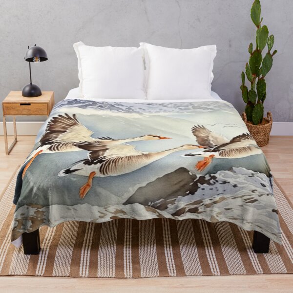 Item preview, Migrating Geese Over Snowy Mountain Peaks Watercolor Art designed and sold by BLUESKY11a.