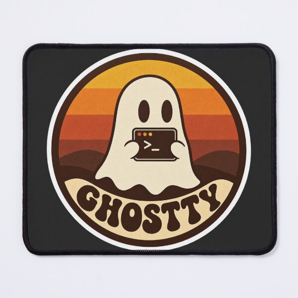 Item preview, Ghostty Terminal Retro 70s Sunset Badge - Cute Ghost Terminal Emulator Sticker designed and sold by Stick Erify.