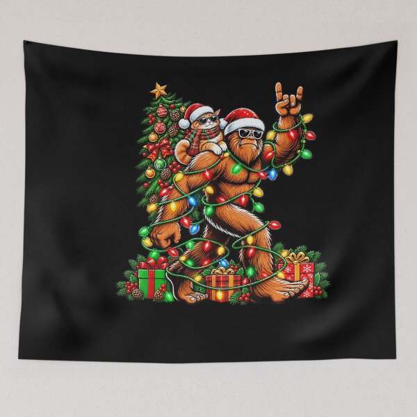 Item preview, Santa Bigfoot Cat Christmas Tree Lights Funny Xmas designed and sold by stershopepie.