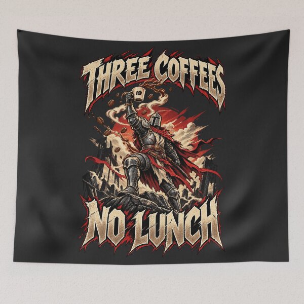 Item preview, Three Coffees No Lunch Knight Raising Coffee Cup Apocalypse designed and sold by dianadouri.