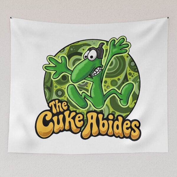 Item preview, The Cuke Abides – Psychedelic Masked Cucumber Cartoon designed and sold by Alien-Theory.