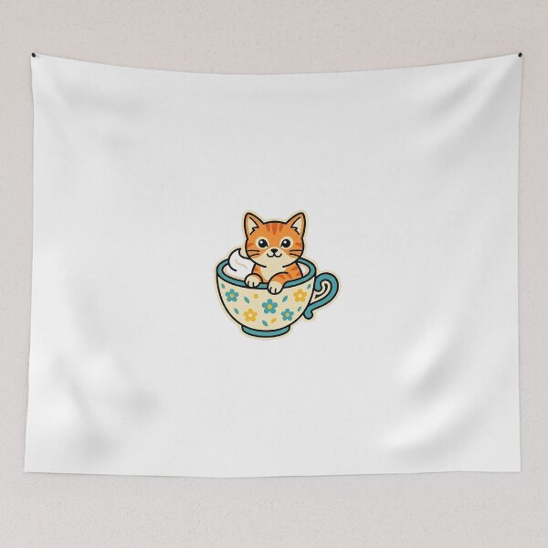Item preview, Cute Orange Cat In Floral Teacup - Kawaii Coffee & Tea Art designed and sold by The Red Lime.