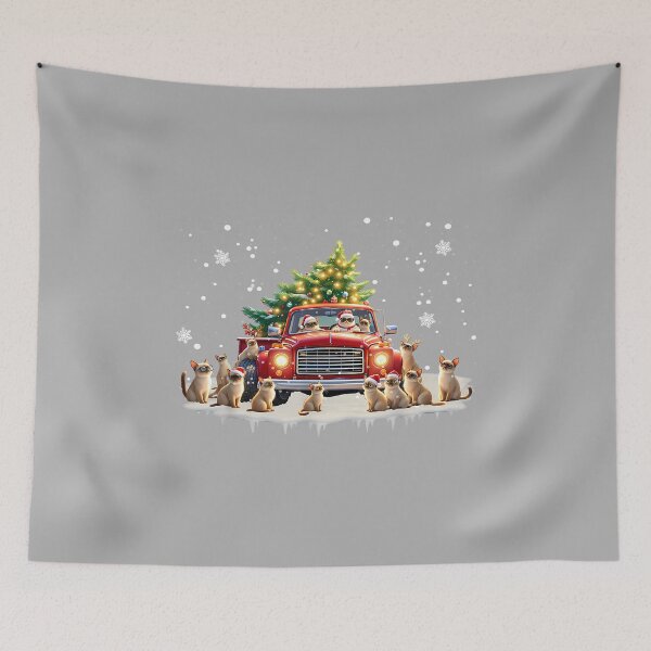 Item preview, Siamese Cat Red Truck Christmas Tree Santa Ugly Xmas designed and sold by ArleneRowe.