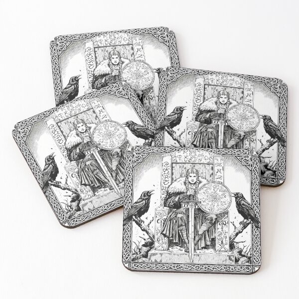 Item preview, Valkyrie Shieldmaiden on Throne - Norse Mythology Manga Line Art designed and sold by Swizzy2vore.