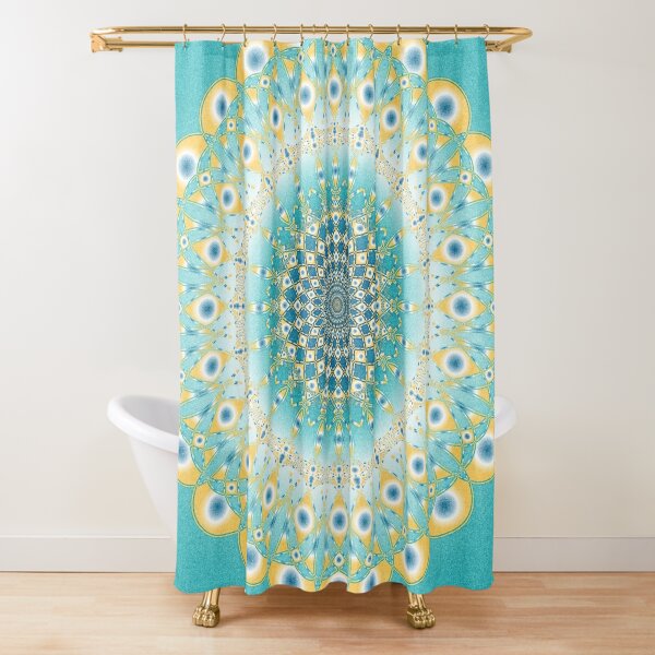 yellow and turquoise shower curtain