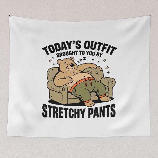 Item preview, Today's Outfit Stretchy Pants Thanksgiving Napping Bear designed and sold by ViralVectra.