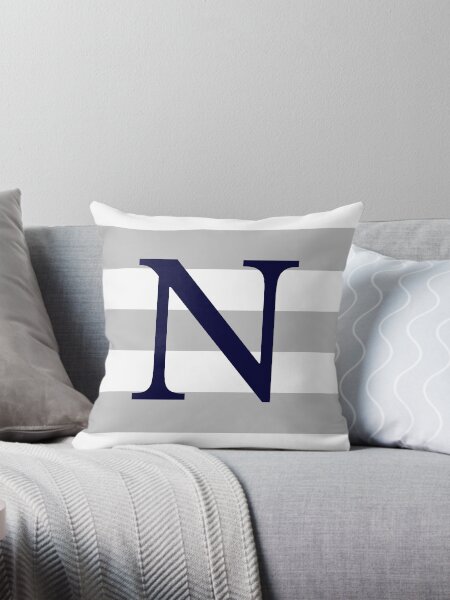 Item preview, Silver Gray Stripes Navy Blue Monogram N designed and sold by rewstudio.