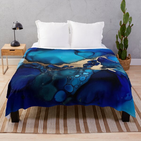Item preview, Aqua Aurora – Cobalt Gold Abstract Alcohol Ink Art designed and sold by inkvestor.