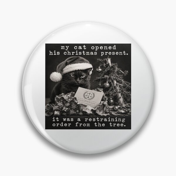Item preview, Black Cat Christmas Tree Restraining Order Humor designed and sold by POD DYNASTY | Original Print On Demand T-Shirt Graphics.