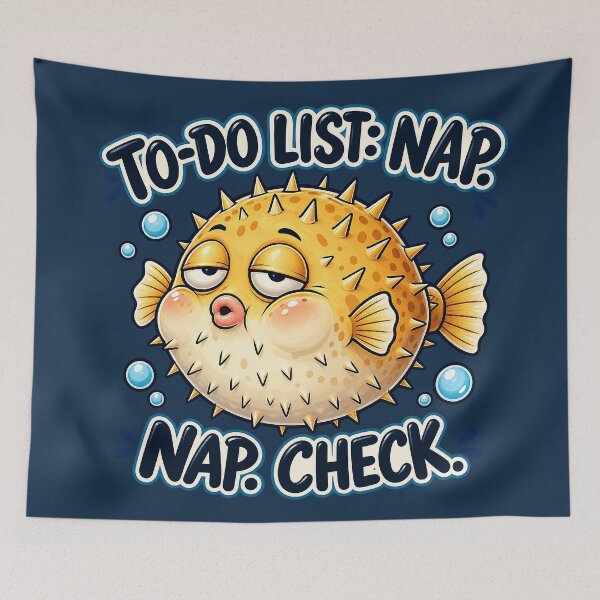 Item preview, Sleepy Pufferfish To Do List Nap Check Funny Art designed and sold by M. Mamdouh Artworks.