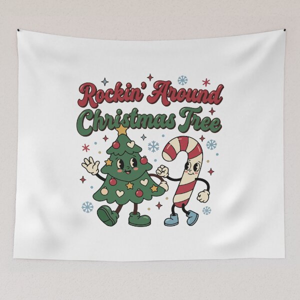 Item preview, Rockin' Around the Christmas Tree - Cute Christmas Tree and Candy Cane Retro Holiday Cartoon designed and sold by stylishdzign.