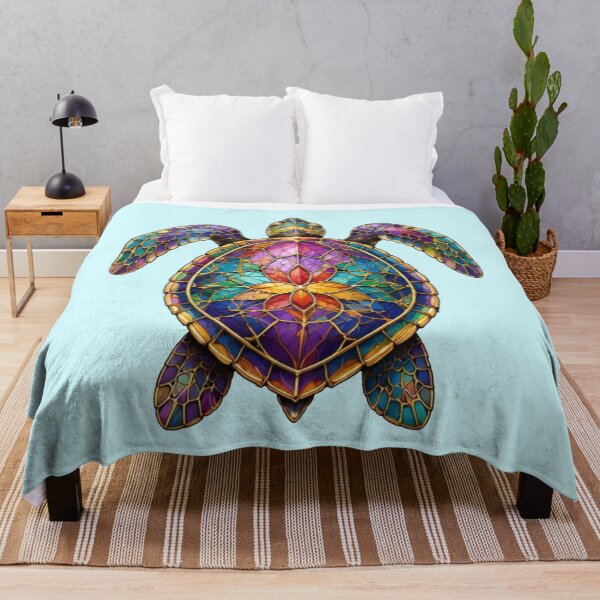 Item preview, Rainbow Floral Stained Glass Sea Turtle | Rainbow Stained Glass Collection designed and sold by Zaru Art Studio.