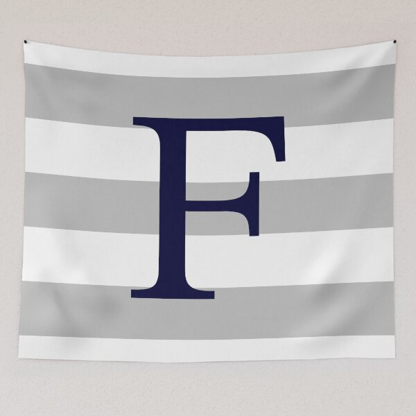 Item preview, Silver Gray Stripes Navy Blue Monogram F designed and sold by rewstudio.