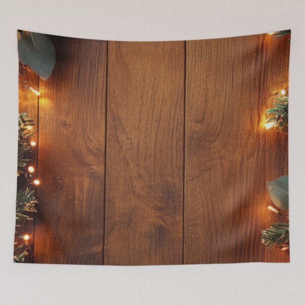 Item preview, Cozy Christmas Wooden Background with String Lights — Rustic Holiday Frame Art designed and sold by LYAN-STORE.