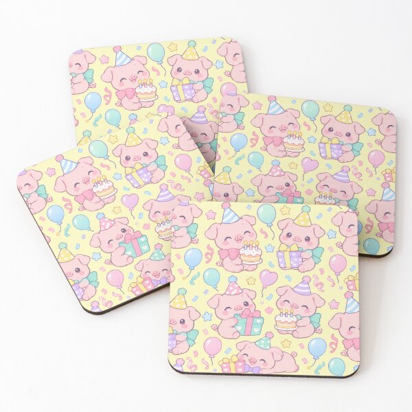 Item preview, Kawaii Birthday Baby Piglets Cute Pink Pastel Party Pattern designed and sold by Soft Berry Studio.