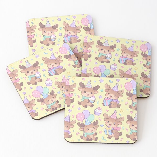 Item preview, Kawaii Birthday Baby Moose Cute Yellow Pastel Woodland Party Pattern designed and sold by Soft Berry Studio.